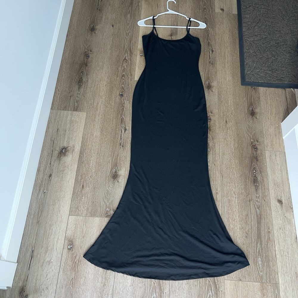 Commense Black Maxi Slip Dress Size M Long 59" Length BodyCon Kardashian Flare